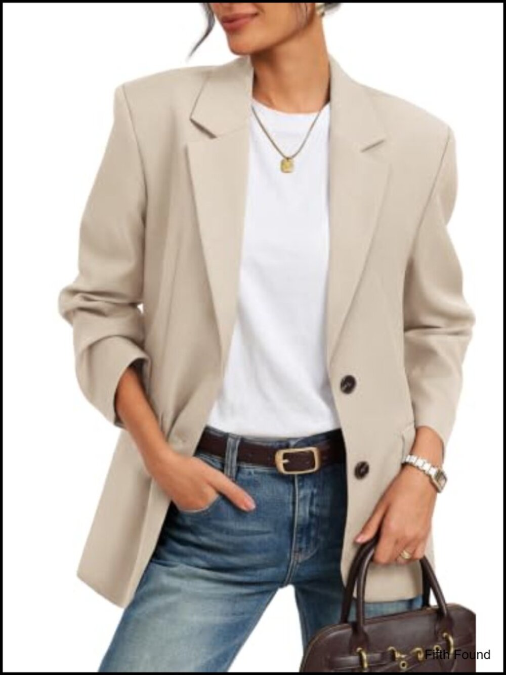 Women's Relaxed Fit Notch Lapel Blazer Business Casual Twill Button Front